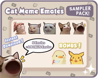 Adorable Cat Meme Emotes | AFFORDABLE Twitch, YouTube, Discord Emotes |  Sampler Pack | 5 Cat Meme Emotes + 2 Bonus Meme Emotes |