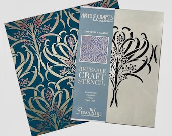 May include: A black and white reusable craft stencil featuring a floral design. The stencil is labeled "C311 VOYSEY CALLUM" and is part of the "Arts & Crafts Collection".