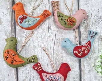 Corinne LaPierre Felt Folk Birds Embroidery Kit - decoration, Christmas decoration, ornament, needlework, hanging decoration