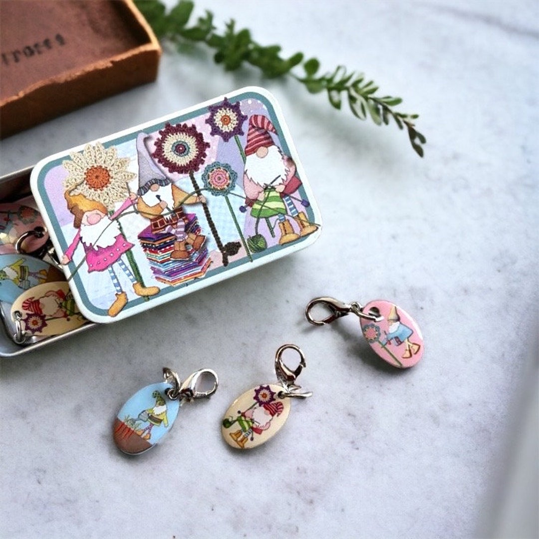 Crafting Gnomes Crochet Stitch Markers in a Pocket Tin Emma Etsy