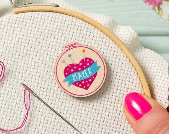 Hawthorn Crafts Maker Needle Minder  - craft, embroidery needle minder, cross stitch, gift idea, craft kit, embroidery hoop