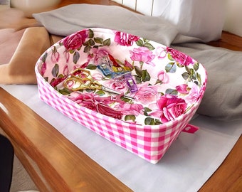 Handmade Fabric Basket - storage, desk storage, sewing table storage, fabric tray, fabric container
