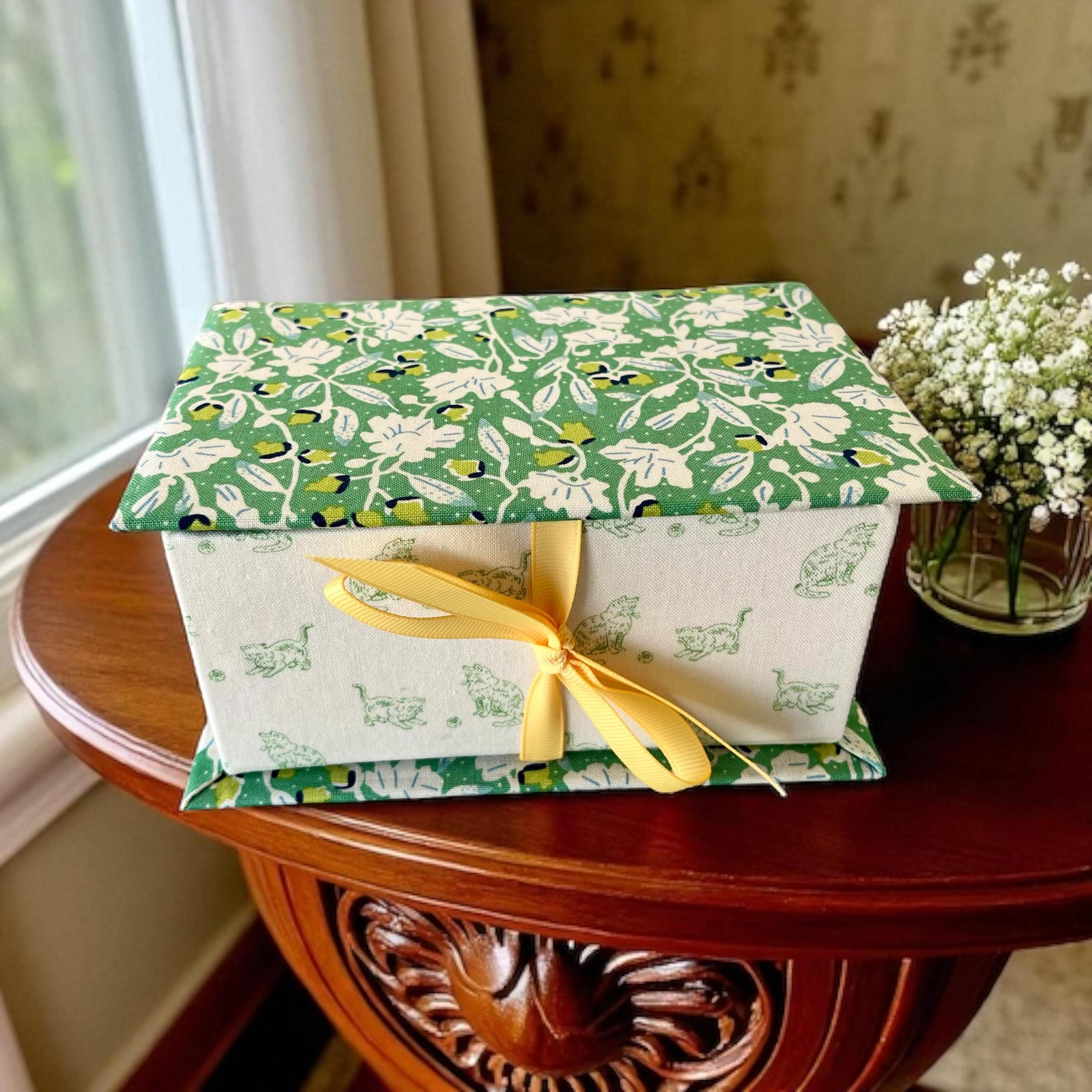 Handmade Fabric Covered Storage Box – Andover Fabric, Green Floral ...