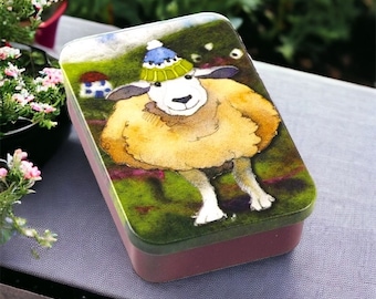 Emma Ball Happy Sheep Pocket Tin - knitting, yarn, craft, notions, haberdashery, tin, pins, buttons, crochet, sewing tin, sewing notions