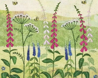 Beaks and Bobbins Foxgloves Hand Embroidery Kit, textile art, needlework, floral, British Flowers, Flower meadow, wildflower