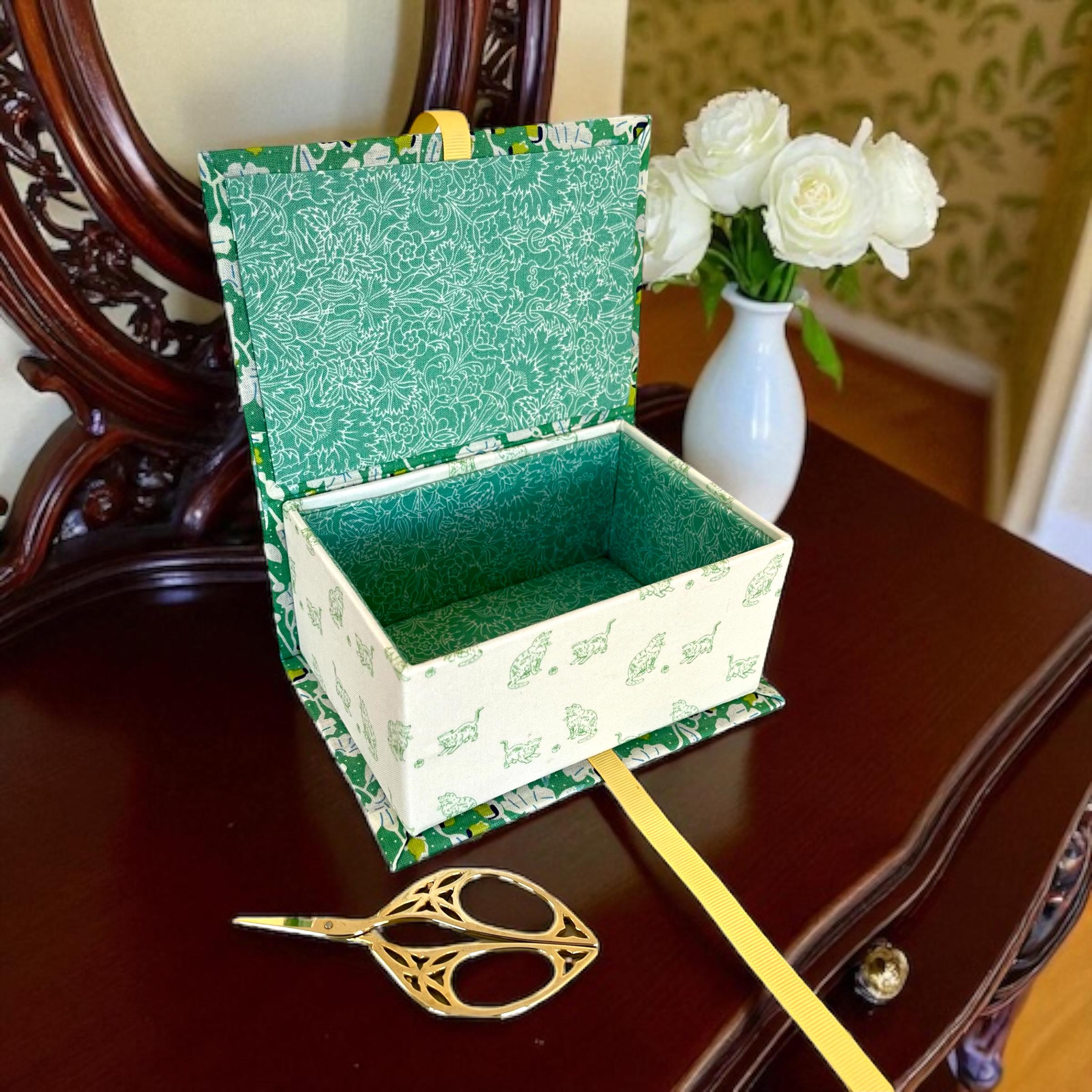Handmade Fabric Covered Storage Box – Andover Fabric, Green Floral ...