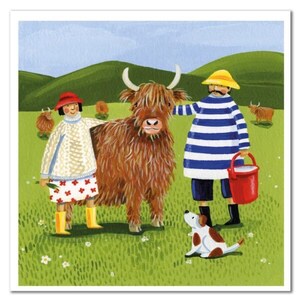 Emma Ball and Claire Henley Highland Adventure Greetings Card - UK, birthday card, celebration, Highland Cow, Mr & Mrs Fish, Scotland