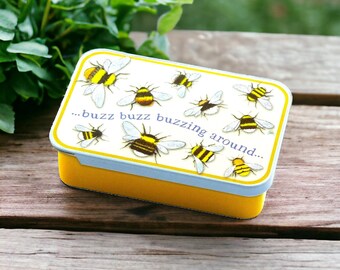 Emma Ball Bees Pocket Tin - knitting, yarn, craft, notions, haberdashery, tin, pins, buttons, crochet, sewing tin, sewing notions