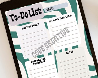 Wavy Retro To-Do List, To-Do List Printable, Digital To-Do List, Daily Organizer, Daily Planner Printable, Downloadable Planner, Undated