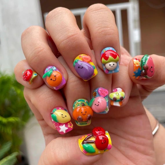 Cute Colored Nails/3d Vegetable and Fruit Nails/spring and Summer