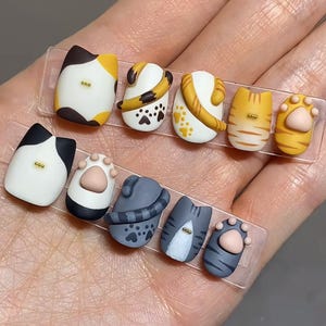 3D/Katze 3D/witzige Nägel/Handbemalte süße Katze /süß/Handmade/Katzepresse auf Nägel/Gel Nägel/kurze Nägel