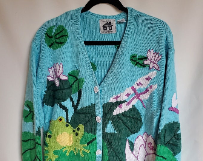 Storybook Knits Frog Lily Pad Button up Cardigan Size Large Etsy