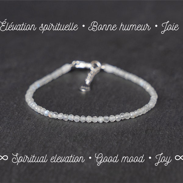 Bracelet Labradorite 2mm - Pierres facettées - Bracelet femme fermoir argent - Élévation spirituelle Protection Bonne humeur Joie Amitié