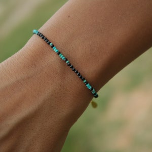 Turquoise and Spinel bracelet 2mm - fine stones - Precious jewel - December birthstone - Happiness • Protection • Appeasement