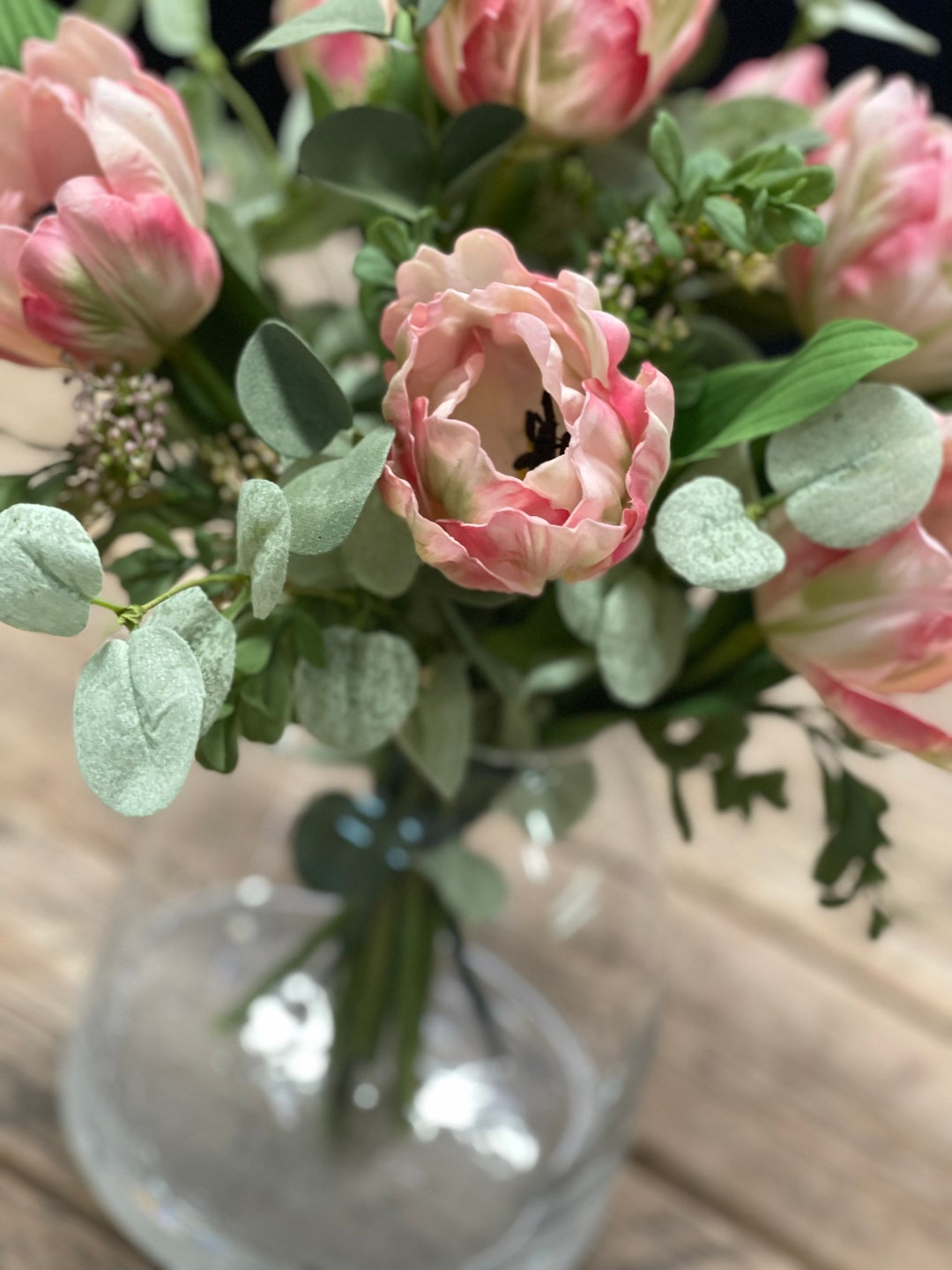Real Touch Tulip Glass Vase Arrangement Etsy