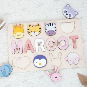 Personalized Name Animal Puzzle, Girls and Boys First Birthday,Baby Keepsakes, Nursery Decoration, Baby Christening Gifts,Gifts For Kids