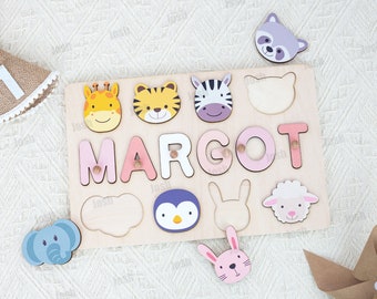 Personalized Name Animal Puzzle, Girls and Boys First Birthday,Baby Keepsakes, Nursery Decoration, Baby Christening Gifts,Gifts For Kids