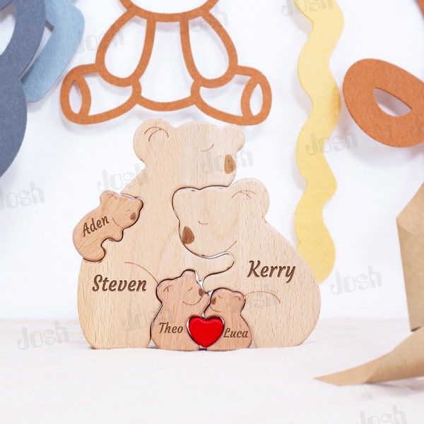 Personalized Wooden Family Puzzle, Koala Ornament, Family of Five, Home Decor, Family Memorial Gift, Wooden Animal Statue, Christmas Gifts