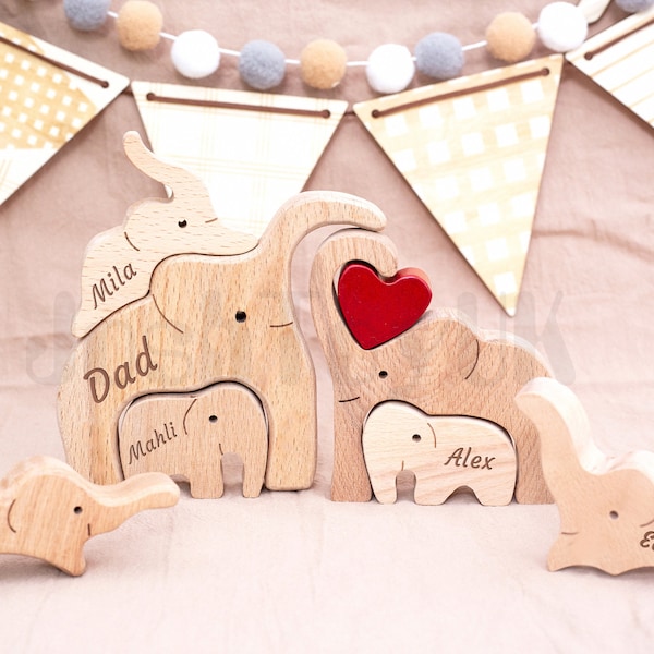 Personalized Wooden Elephant Family Puzzle , Home Decor, Family Memorial Gifts, Elephant Family of 7,Animal Family,Father's Day Mother's Day