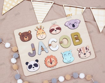 Customized 1-3 year old name animal puzzle, baby boy and baby girl birthday gifts, nursery decorations, gifts for kids, toddlers,educational