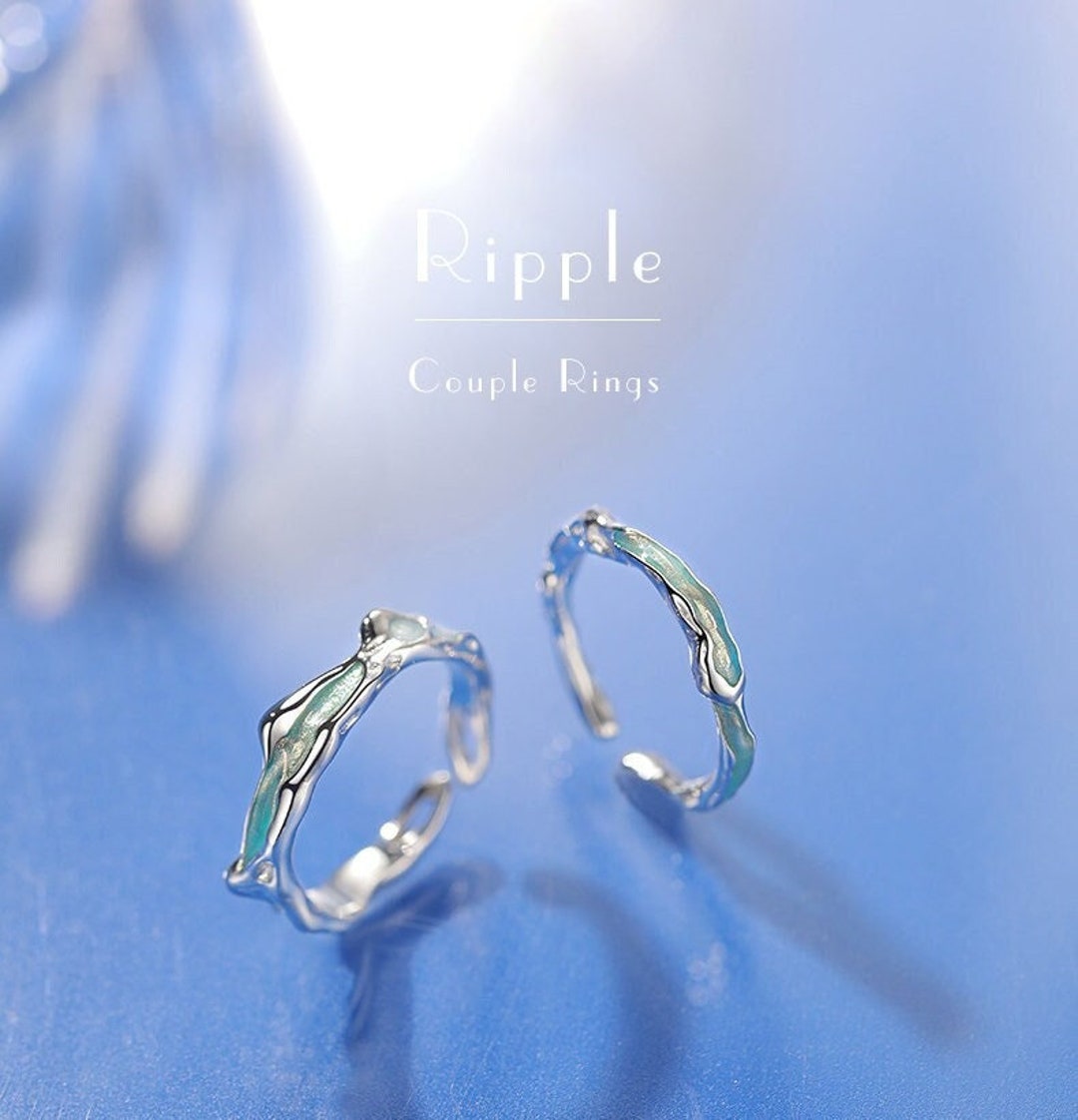 Ripple: Silver Couple Rings Enamel-colored Rings Silver Ring - Etsy