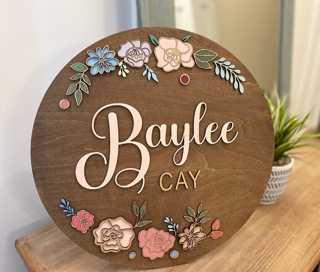 Floral Nursery Name Sign - Etsy