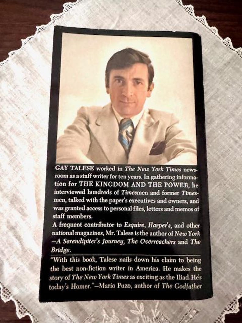 gay talese, retro paperback, vintage writing book, vintage paperback, primary source, new york times, history book