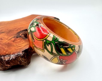 Brazalete vintage MCM grande de lucita naranja, década de 1960, 19,5 cm de circunferencia