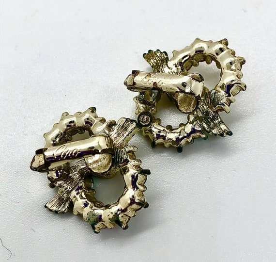 Vintage Signed Coro 1960s Rhinestone Gold Clip-On… - image 3