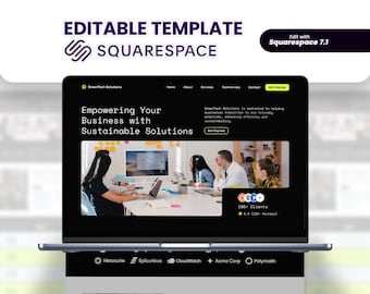 Green Tech Solutions Website Template Squarespace | Eco-Friendly Design for Sustainable Tech Websites | Startups, and Environmental Projects