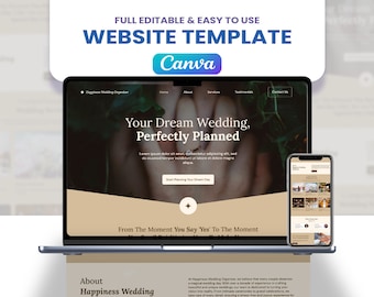 Happiness Wedding Organizer Canva Website Template | Elegant Designs for Wedding Websites | Perfect for Wedding Planners, Bridal Shops