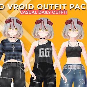 VRoid Casual Outfit Pack | Streetwear VTuber Clothes | Y2K Grunge Style (.Vroidcustomitem)