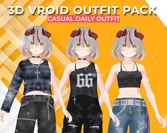 VRoid Casual Outfit Pack| Streetwear VTuber Clothes |Y2K Grunge Style |Customitem| Vroid Studio|Vroid Package| Custom Vroid| VRM Texture