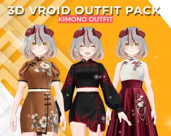 VRoid Kimono Outfit Pack| Elegant  Dress Set | Customitem| VTuber Clothes| VRM Texture| Vroid Studio| Vroid Custom|Vtuber Asset|Kimono Style