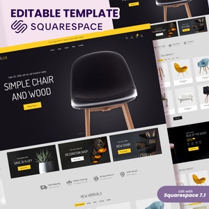 Peut inclure: Page d'accueil d'un site web pour un magasin de meubles appelé DECORLUX. Le site présente un fauteuil en cuir noir avec des pieds en bois, une bannière de vente qui dit "Obtenez 20-30% de réduction sur tous les ensembles d'intérieur", et une section pour les nouveaux arrivages.