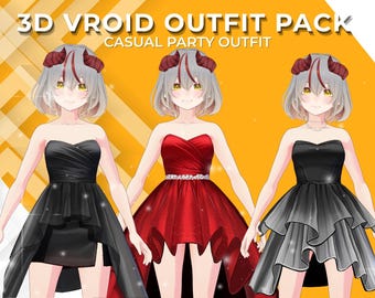VRoid Studio Dress Outfit Pack – Elegant Strapless Party Dress | 3 Colors (Black, Red, Silver) | VTuber Clothes | Customitem