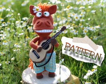 Crochet horse with guitar PATTERN, amigurumi horse pattern, horse stuffed toy, English PDF