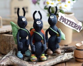 Amigurumi PATTERN ant beetle caterpillar crochet insect animal toy English PDF DIY