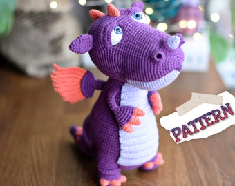 Crochet dragon PATTERN, amigurumi dinosaur pattern, crochet dinosaur, crocodile stuffed toy, English PDF