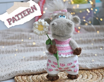Crochet PATTERN hippo crochet stuffed toy, gift Valentine's Day, English PDF DIY