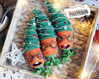 Crochet PATTERN christmas tree decoration carrot, amigurumi pattern tree topper, crochet bauble, stuffed tree topper, English PDF