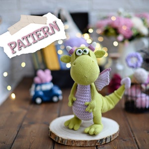 Crochet PATTERN dragon, amigurumi pattern fairy creatures, crochet dinosaur, crocodile stuffed toy, English PDF