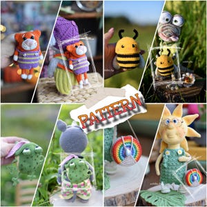 Häkelanleitung Rucksack Katze, Rucksack Frosch, Tasche Regenbogen, Rucksack Biene, Amigurumi Accessoires für Spielzeug und Puppen, PDF Englisch