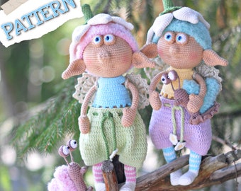 Amigurumi PATRON duende, duendes, angel, muñeco crochet, peluche gnomo, inglés PDF DIY