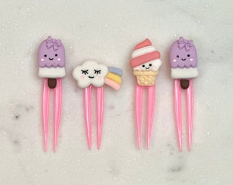 Popsicle Bento Lunch Food Picks- Ice Cream Food Picks- Cupcake Toppers- Mini Forks- HANDMADE- Set of 4!