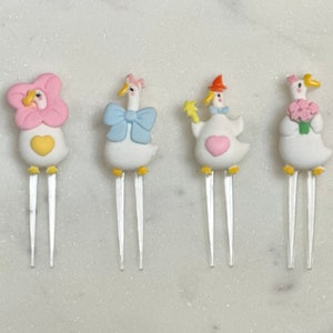 Cute Goose Bento Lunch Food Picks- Spring Food Picks- Cupcake Toppers- Mini Forks- HANDMADE- Set of 4!