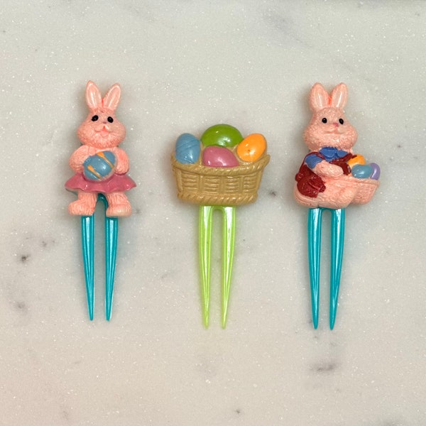 Easter Bunny Bento Lunch Food Picks- Kids Food Picks- Cupcake Toppers- Mini Forks- HANDMADE- Set of 3!