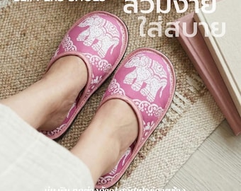 Thai Elephant Rayon Slippers – Lightweight Boho House Shoes, Travel Sandals