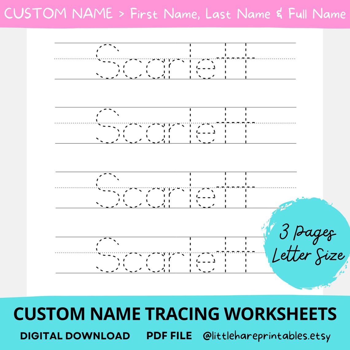 Custom Name Tracing Worksheet Printable Handwriting Practice Etsy