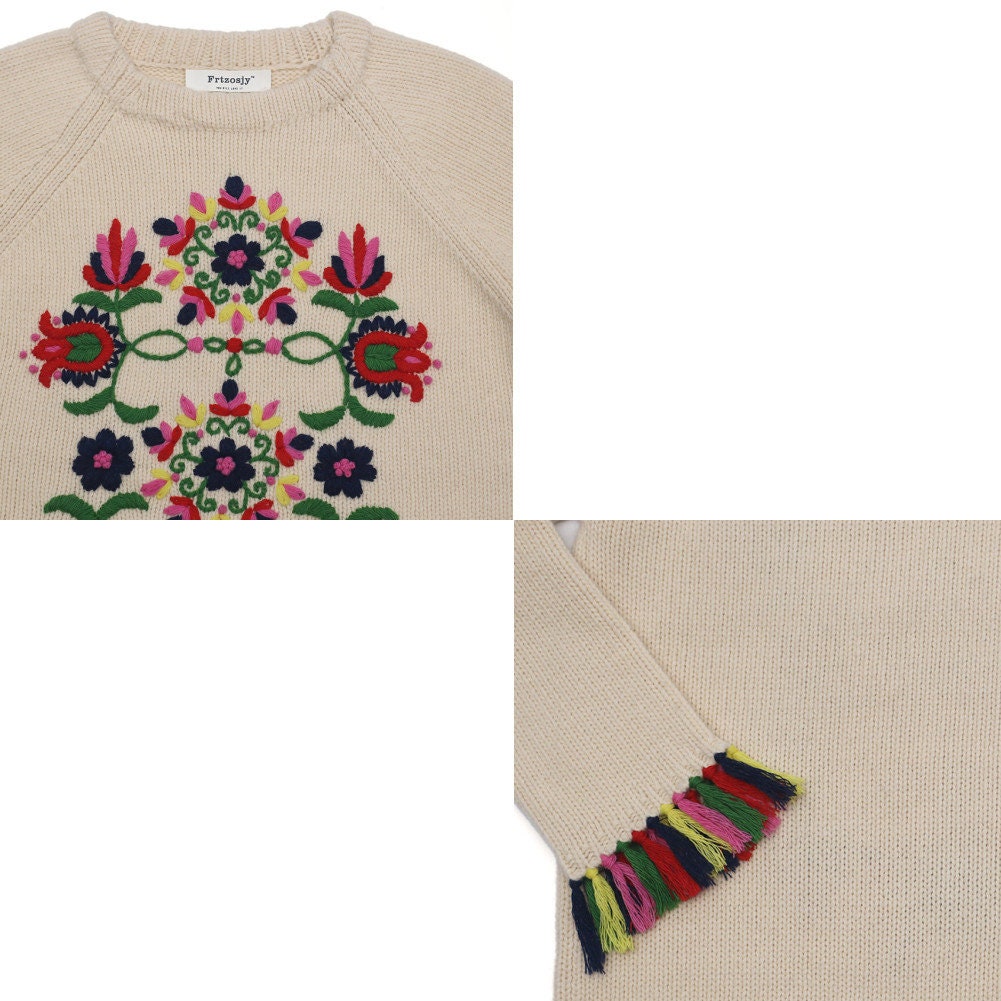 Mohair Wool Blend Women Hand-Crocheted Floral Sweater